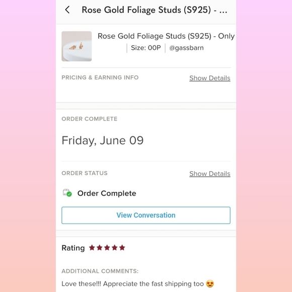 Rose Gold Foliage Studs (S925) - Only 1 left! - Picture 10 of 11